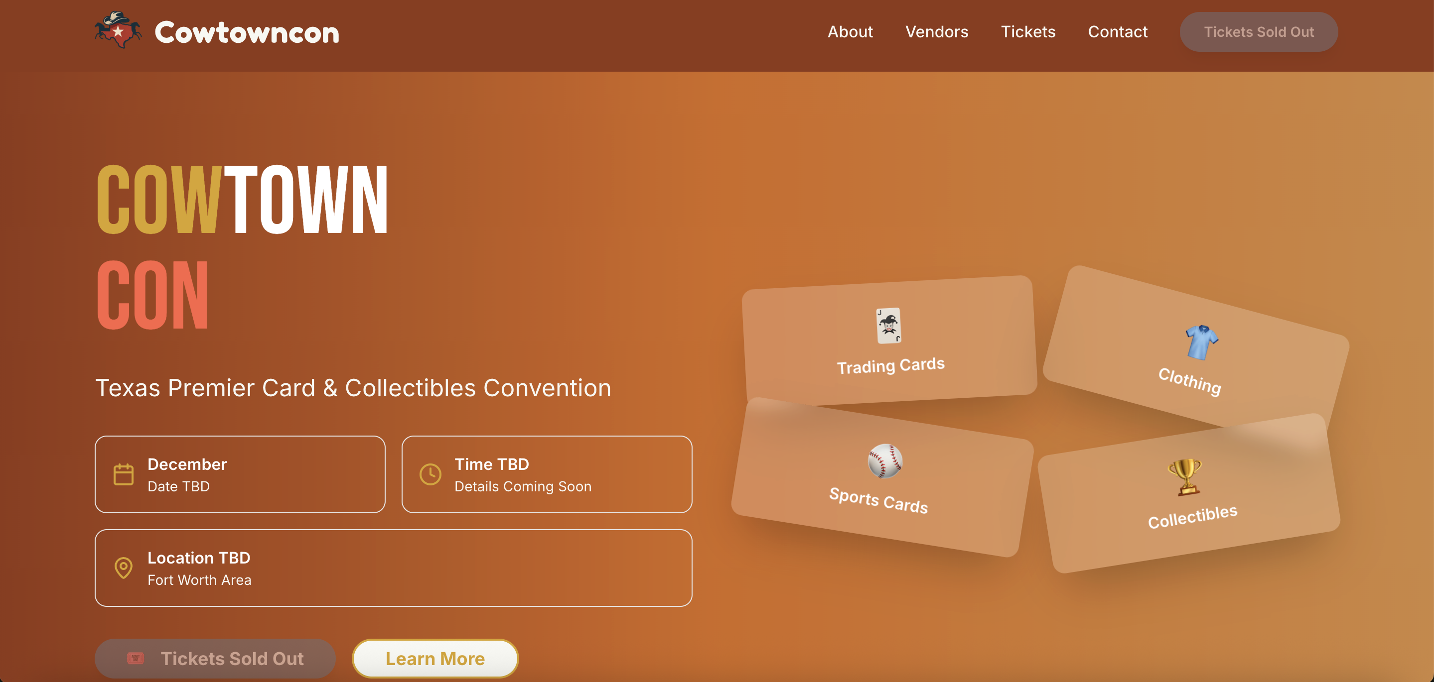 Event ticketing website for card and collectibles convention