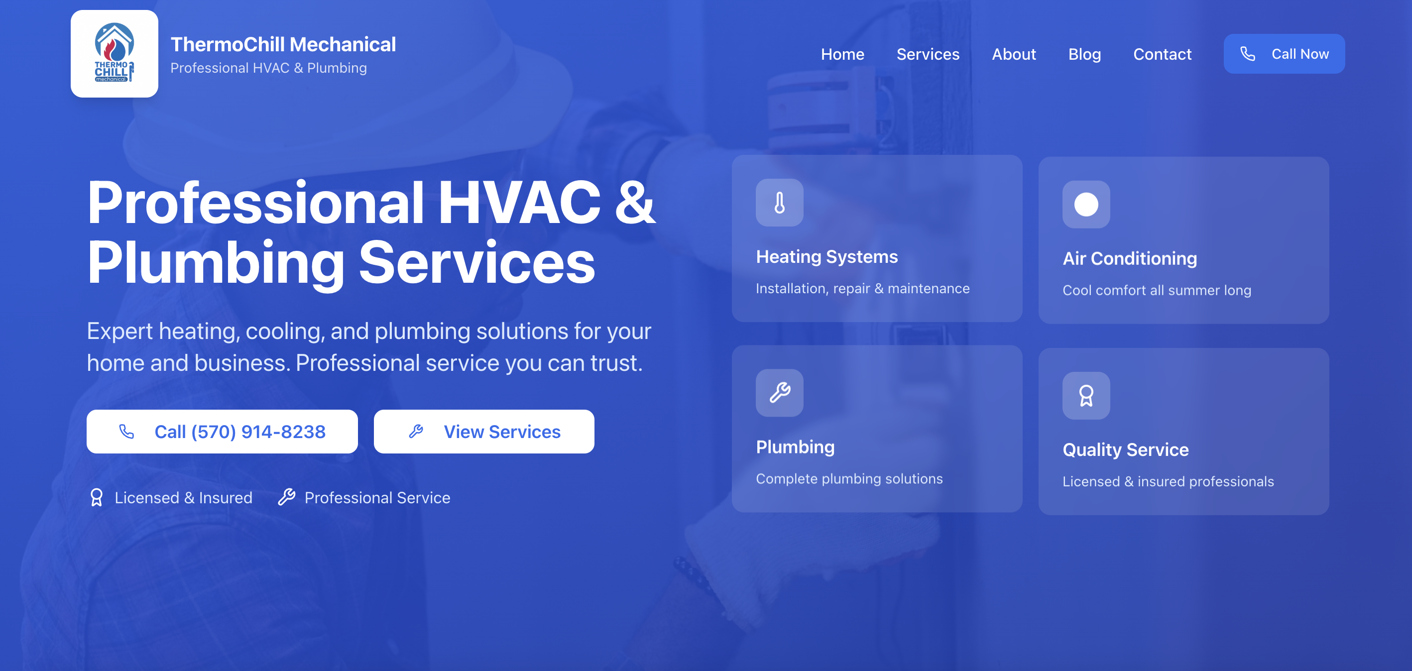 HVAC and plumbing business website with service showcases